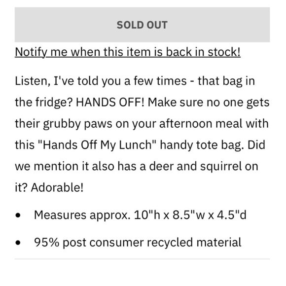 Sourpuss hands off my lunch Tote sold out - Picture 3 of 7
